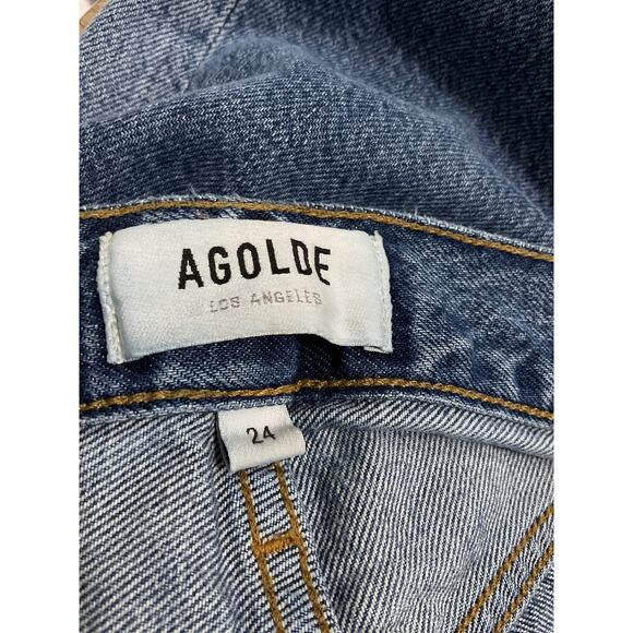 Agolde 'Riley' Blue High Rise Straight Crop Denim Jean Size 26 - Picture 4 of 5